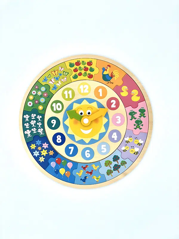 Puzzle horloge ronde multicolore