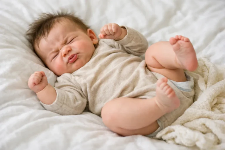 bébé grogne et se tortille en dormant