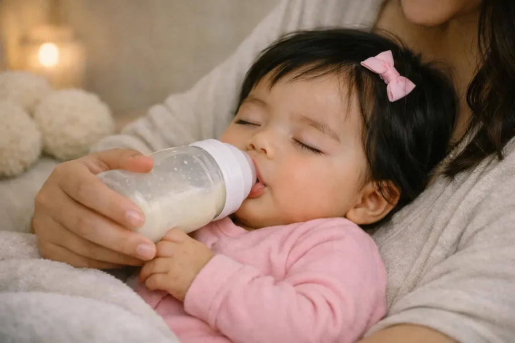 bébé s'endort au biberon et réclame 1h après
